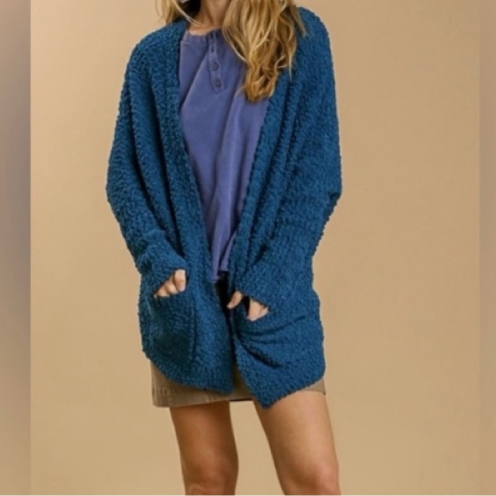 NWOT UMGEE Oversized Relaxed Boho Casual Cozy Navy Cardigan Sweater Royal Blue